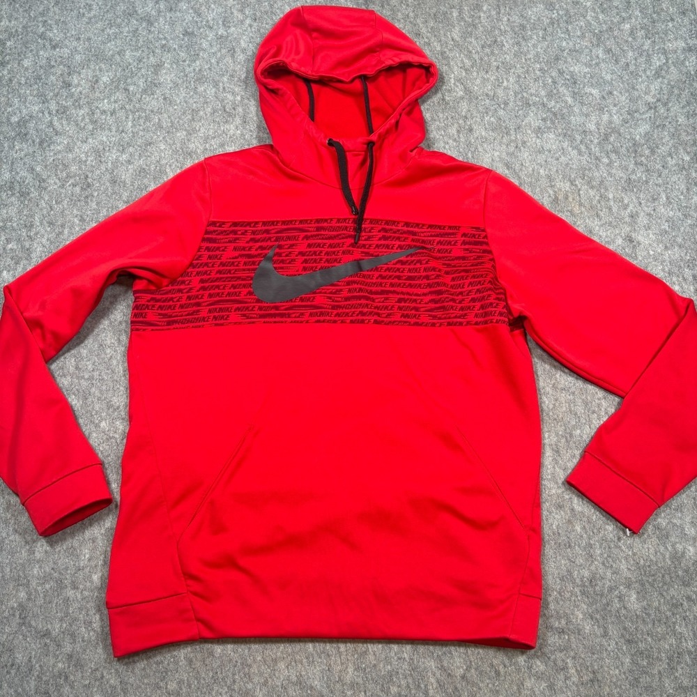 Nike Dri-Fit Sweatshirt Men Size Large Red‎ Graphic Logo Pullover Hoodie Sweater